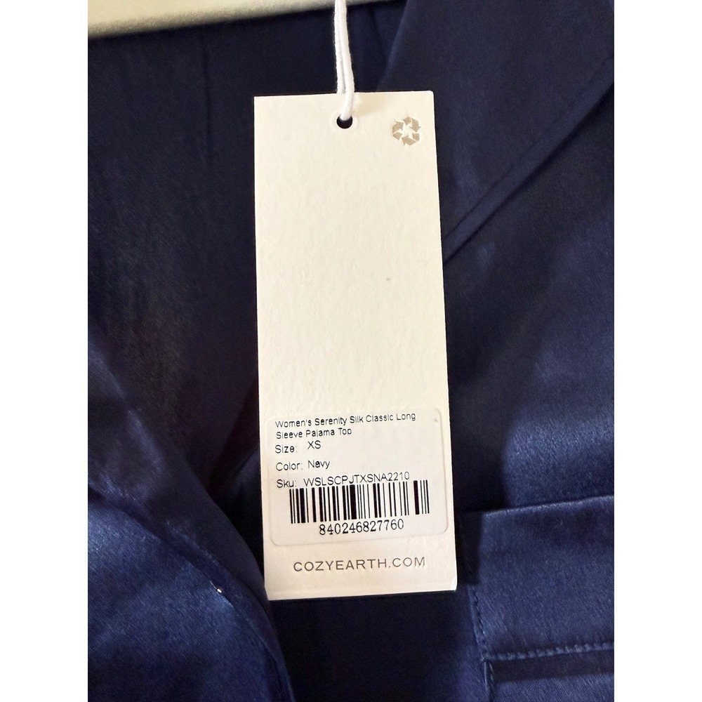 Cozy Earth Serenity 100Silk Classic Long Sleeve Pajama Top Navy XS Luxury NWTS - Picture 5 of 9